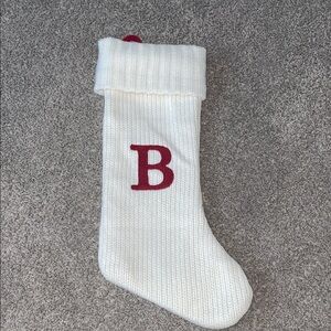 White Knit Christmas Stocking with Red B Initial